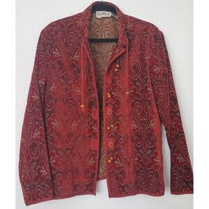 VTG Flashback Tapestry Jacket Red Boho Paisley Knit Cardigan Coat Size XL